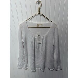 EILEEN FISHER White Scoop Neck Long Sleeve Ruched Lined Shirt Womens Size Small